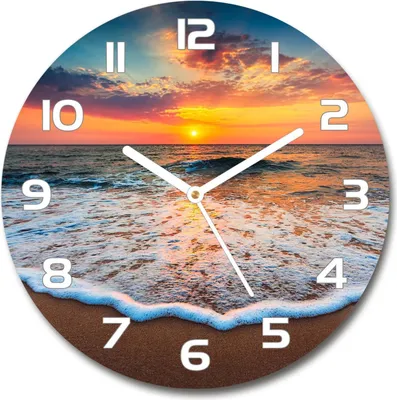 Produktbild von Wanduhr aus Glas 30fi Glasbild Glasuhr Gehärtetes Glas - weisse-zeiger - Sunset by the sea