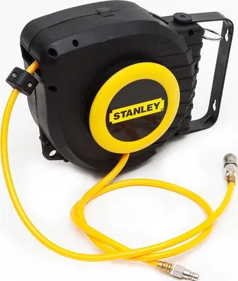 Obrázok produktu pre Stanley navijak na stlačený vzduch 9045698STN - Vzduchová hadica 9 metrov - Max. 12 barov - Automatický systém navíjania - Nástenná montáž - Čierna/žltá