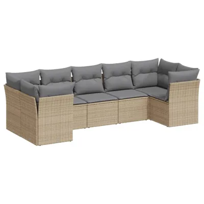 Produktbild von vidaXL 7-tlg. Garten-Sofagarnitur mit Kissen Beige Poly Rattan