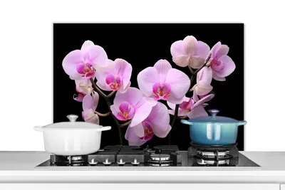Produktbild von KitchenYeah® Spritzschutz Küche - Küchenrückwand - Wandschutz für Herd und Spüle - Orchidee - Blumen - Rosa - Flora 90x60 - Alu-Dibond (Alternative zum Spritzschutz aus Glas) - Hitzebeständig - Herds
