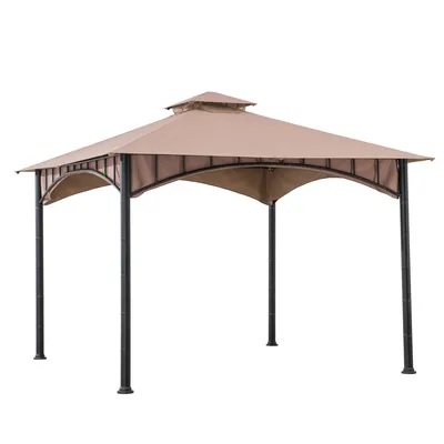 A brown and black gazebo on a white background.