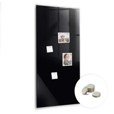 Obrázek produktu pro Magnetická Tabule na Zeď Skleněná - Memo Board Kleněnou Přední Stranou - 5 magnetů v balení - 60x120 cm - Barva černá