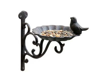 Produktbild von Wanddeko Vogeltränke mit Vogel am Rand H 25cm aus Gusseisen Formano WA
