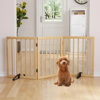 Freistehendes Hundegitter, 3 Paneele, Bambus, 60 cm hoch, faltbar