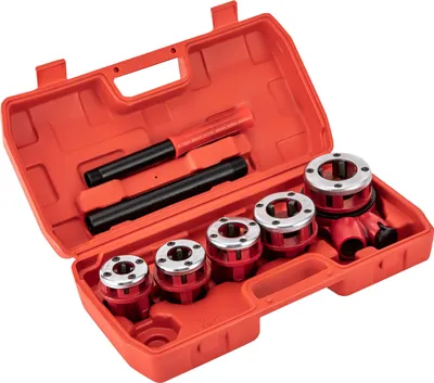 Image de Jeu de tarauds pour tuyaux 5 mâchoires de taraudage (3/8", 1/2", 3/4", 1", 1-1/4") Set d'outils de coupe pour plombiers
