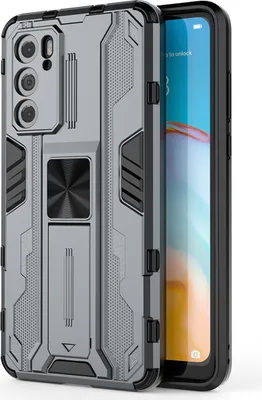 Produktbild von Huawei P40 Hülle, Dual Layer PC TPU Bumper Stoßfest Ständer Schutzhülle für Huawei P40 Grau