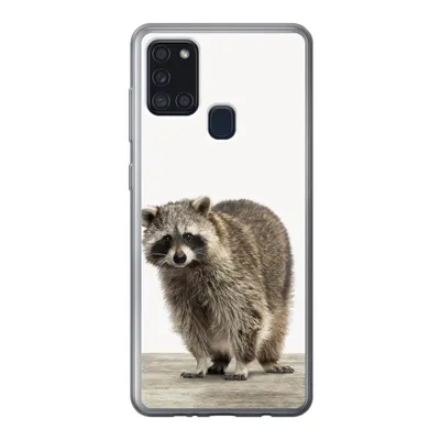 Produktbild von MuchoWow® Handyhülle Schutzhülle Hülle für Samsung Galaxy A21s Waschbär - Tiere - weißer Hintergrund - Jungen - Mädchen - Kinder Silikon Softcase Handy Hülle - Hartschale