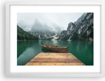 Produktbild von Gerahmtes Poster - Weißer Rahmen - Berge See Boot - 40x30 cm - Wand Bild - Wanddeko - Wandbilder - Kunstposter - Wandposter - Bilderrahmen - Bilder - Kunstdruck - Wandbild - P2WAA40x30-3978