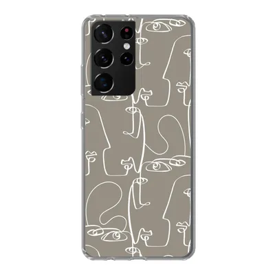Produktbild von MuchoWow® Handyhülle Schutzhülle Hülle für Samsung Galaxy S21 Ultra Muster - Kopf - Strichzeichnung Silikon Softcase Handy Hülle - Mobiltelefon