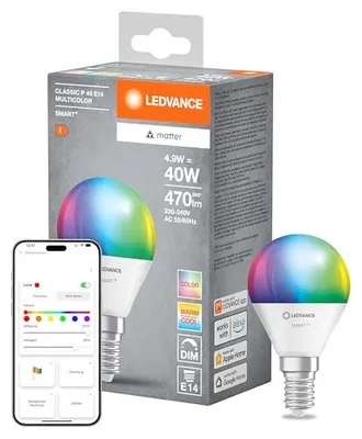 Zdjęcie produktu dla LEDVANCE SMART+ MATTER Classic, 4,9 W, 0,5 W, E14, 470 lm, 20000 h, Wielo, Biały