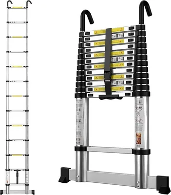 Imagen del producto de Escalera de aluminio, escalera telescópica, 380 cm