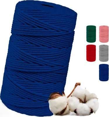 Produktbild von Makramee Garn 3mm x 100m, Baumwollgarn für DIY Handwerk | Baumwollschnur für Stricken | Baumwollseil für Wandbehänge und Pflanzen Aufhänger (Blau - 3MM x 100m)