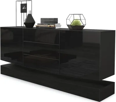 Produktbild von Vladon Sideboard City,  Germany, Schwarz matt/Schwarz Hochglanz - Moderne Kommode für Ihr Wohnbereich (178 x 72 x 38 cm)