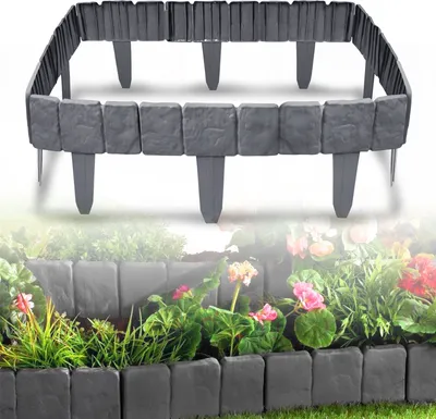 Obrázek produktu pro NAIZY Lawn Edge Plastic 7,5 m Stone Optics Garden Border made of Polypropylene, Mowing Edge Bed Edging Palisade Garden Decorative, 30 pieces, Anthracite