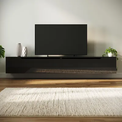 Produktbild von SONNI TV-Schrank Schwarz Hochglanz 200 x 35 x 30cm Ausgestattet mit RGB-Lichtleiste und Aufbewahrungsschrank Wandmontage möglich