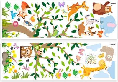 Produktbild von Wandtattoo Dschungel Waldtiere Baum Wandaufkleber,Wandtattoo Kinderzimmer,Wandtattoo Waldtiere Baum Wandsticker,für Jungen Mädchen Babyzimmer Kinderzimmer Schlafzimmer