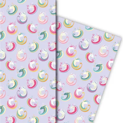 Produktbild von Zauberhaftes Geschenkpapier mit magischem Einhorn auf lila - G7649, 32 x 48cm