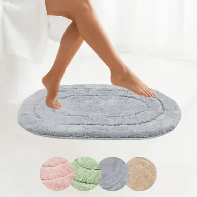 Produktbild von Badematte - Grau - 50x80 cm - Oval - Rutschfest - SOFT - Maschinenwaschbar - Schnell Trocknend