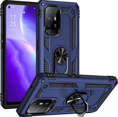 Image de Coque pour OPPO F19 Pro+ 5G/A94 5G/A95 5G / Reno5 Z coque de protection militaire double couche avec anneau de maintien et support bleu