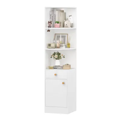 Produktbild von Bücherregal Standregal mit Schubladen Regal mit Tür Hochschrank 161x38x38cm weiß