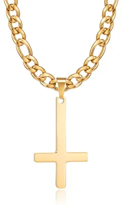 Productafbeelding van Roestvrij Stalen Kruisketting Goud met Omgekeerde Kruis Hanger 71 cm