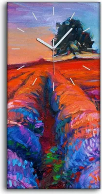 Produktbild von Wandbild Leinwand Bilder mit Uhr 30x60 Gemälde Wiese Blumen Baum Himmel Kunst - weiße Hände