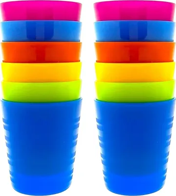 Image de 12 x gobelets incassables en plastique - sans BPA - 6 couleurs - 240 ml