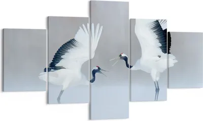 Produktbild von Bild auf Leinwand - Leinwandbild - 5 Teile - Kraniche kämpfen tanzen - 125x70cm - Wand Bild - Wanddeko - Wandbilder - Leinwanddruck - Bilder - Wanddekoration - Leinwand bilder - EA125x70-4497