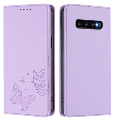 Image de Étui en cuir pour Samsung Galaxy S10 Plus, motif papillon en relief, étui portefeuille à rabat avec support, violet clair
