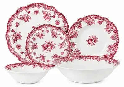 Image de Service de table vintage rouge 25 pièces pour 6 personnes, assiettes 26,7 cm