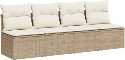 Produktbild von vidaXL Gartensofa mit Kissen 4-Sitzer Beige Poly Rattan