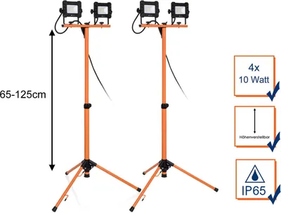 Produktbild von 2Stk LED Baustrahler mit Stativ - Outdoor Arbeitsscheinwerfer Baustellenstrahler