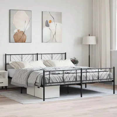 Image de vidaXL Lit métallique sans matelas avec pied de lit noir 180x200 cm
