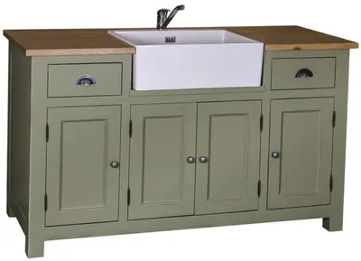 Produktbild von Casa Padrino Landhausstil Waschbeckenschrank Grün / Naturfarben 155 x 65 x H. 90 cm - Waschtisch mit 4 Türen und 2 Schubladen