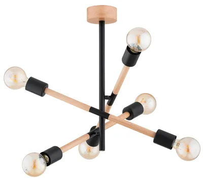 Obrázok produktu pre Závesná lampa SETRA, svetlé drevo – čierna, 6xE27x15W, rozmery: 50x55x55 cm, IP20, Alfa
