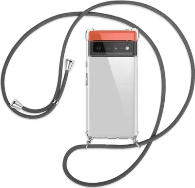 Produktbild von Handykette Backcover-Schutzhülle mit Band (Metall silberfarben) für Google Pixel 6 Pro - dunkelgrau