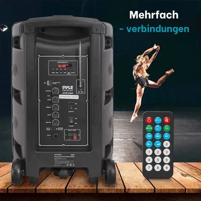 Obrázok produktu pre Pyle PA jukebox, párty box, prenosný karaoke stroj s mikrofónom, párty reproduktor s Bluetooth, ozvučenie 8'' subwoofer, PA systém