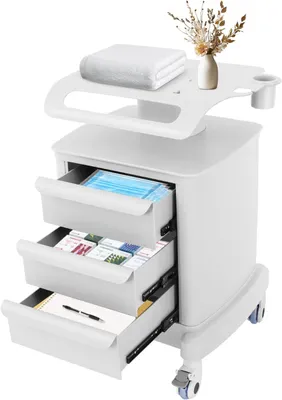 Produktbild von Laborwagen Medizinwagen, 30kg belastbarer Servierwagen Medizinischer mit 3 Schubladen für Labor, Klinik, Krankenhaus, Salon