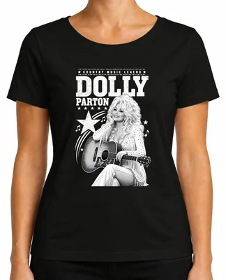 Obrázok produktu pre Dámske tričko s potlačou Dolly Parton, legenda country hudby, westernová gitara, Nashville, Jolene, čierna farba, veľkosť L