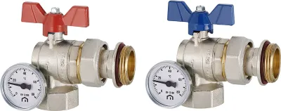 Produktbild von Emmeti Heizkreisverteiler Kugelhahn 1" (DN20) mit Thermometer Eck
