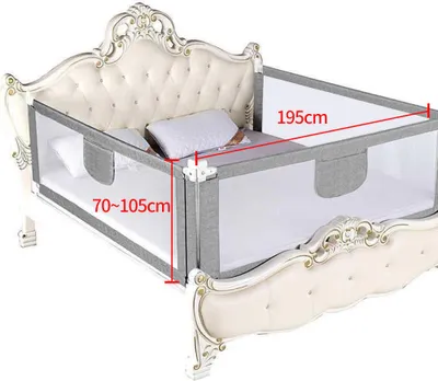 Produktbild von 2 Seiten 200cm Baby Bettgitter Einziehbare Babybettgitter Kinder Bettgitter Bettschutzgitter Höhenverstellbar Rausfallschutz für Bett grau