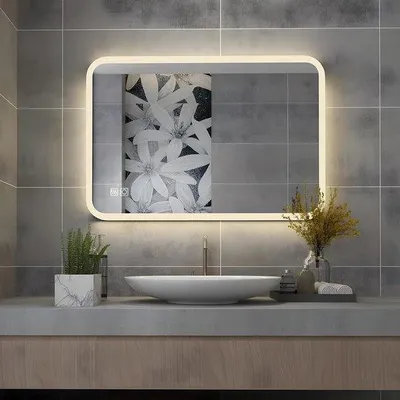Image de Miroir de salle de bain à LED - Éclairage à intensité variable - 60 x 50 cm - Blanc froid - Anti-buée