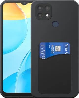 Zdjęcie produktu dla Etui na telefon Oppo A15 / A15s / A35 z silikonowym uchwytem na kartę - elastyczne etui na tył z silikonu TPU z silikonowym uchwytem na kartę - czarne - Smartphonica