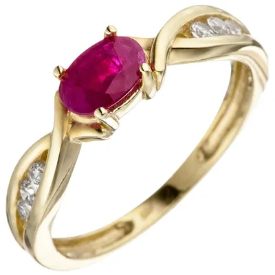 Produktbild von Ring Damenring Rubinring roter Rubin in Olivenform Zirkonia 333 Gelbgold, Ringgröße:Innenumfang 54mm  Ø17.2mm