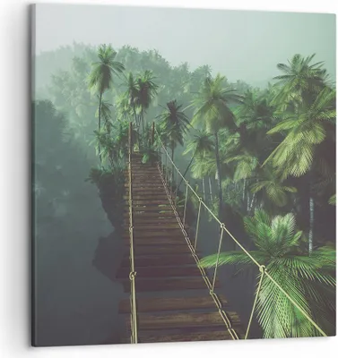 Produktbild von Bild auf Leinwand - Leinwandbild - Dschungel Palme Brücke - 50x50cm - Wand Bild - Wanddeko - Leinwanddruck - Bilder - Kunstdruck - Wanddekoration - Leinwand bilder - Wandkunst - AC50x50-3674