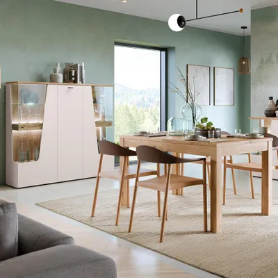 Produktbild von Esszimmer-Set mit ausziehbarem Esstisch (160-200 cm) in Kaschmir und Eiche, 2-teilig - CARMONA-129