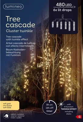 Produktbild von Lumineo, Baumbeleuchtung CLUSTER TWINKLE 480 LED Soft Gold, 6 Stränge