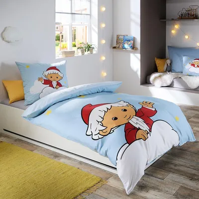 Produktbild von Fleuresse Mako-Satin Bettwäsche Sandmann blau 135x200 cm + 80x80 cm