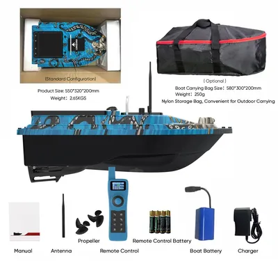 Zdjęcie produktu dla Łódka przynęta z GPS - D32ED - 12000 mAh - System GPS i BeiDou - Echosonda do pomiaru głębokości i temperatury - Zasięg radiowy 500 m - Niebieski