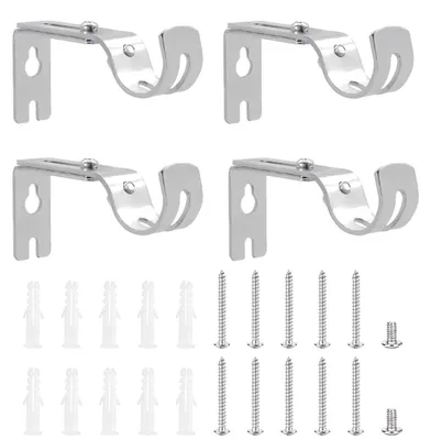 Image de Supports pour tringles de rideaux - Lot de 4, réglables - Pour fixation murale - Argent